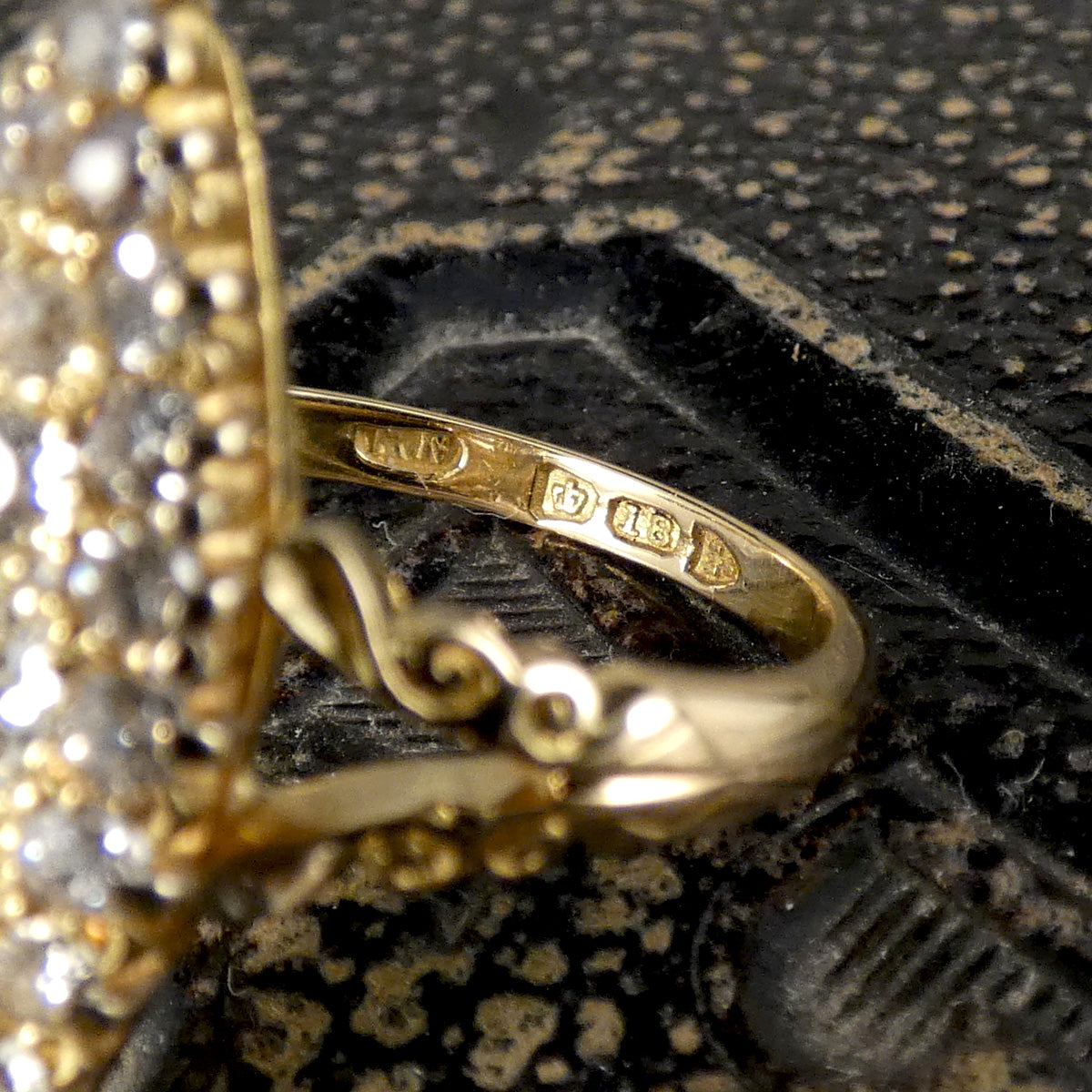 C1900 Antique Diamond Navette Marquise Cluster Ring in 18ct Yellow Gold - Wharfedale Antiques