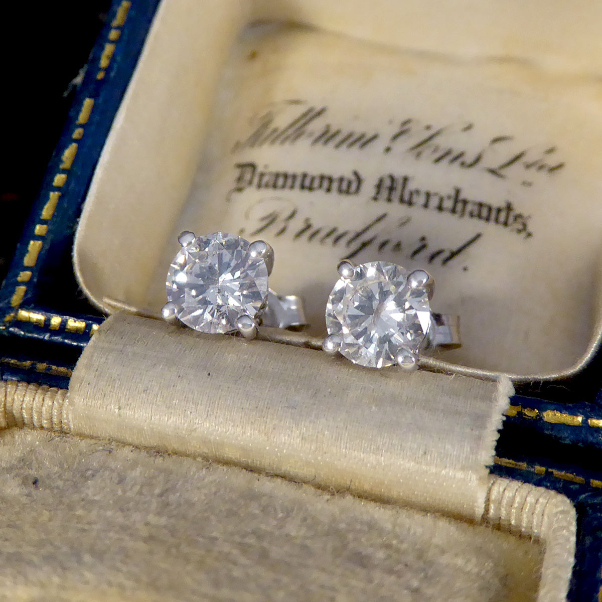 1.49ct Diamond Four Claw Stud Earrings in 18ct White Gold - Wharfedale Antiques