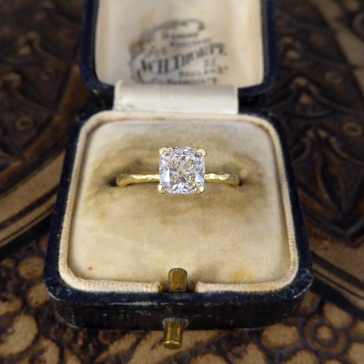 GIA 1.00ct F VS Modified Cushion Diamond Solitaire Ring in 18ct Yellow Gold Fine Detailed Band - Wharfedale Antiques