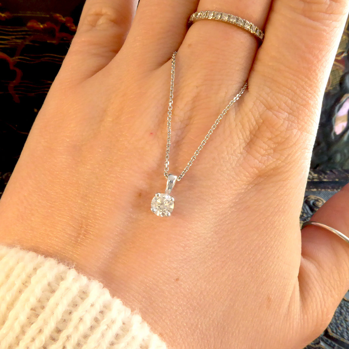 0.50ct Diamond Solitaire Pendant Necklace in 18ct White Gold - Wharfedale Antiques