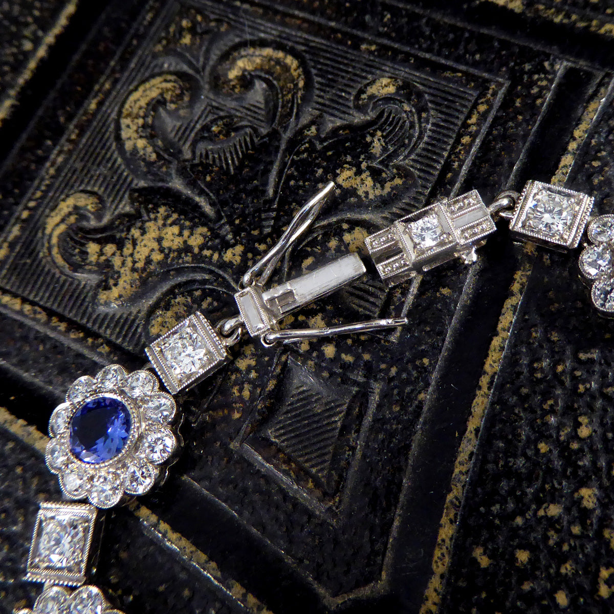 Tanzanite and Diamond Cluster Bracelet in Platinum - Wharfedale Antiques