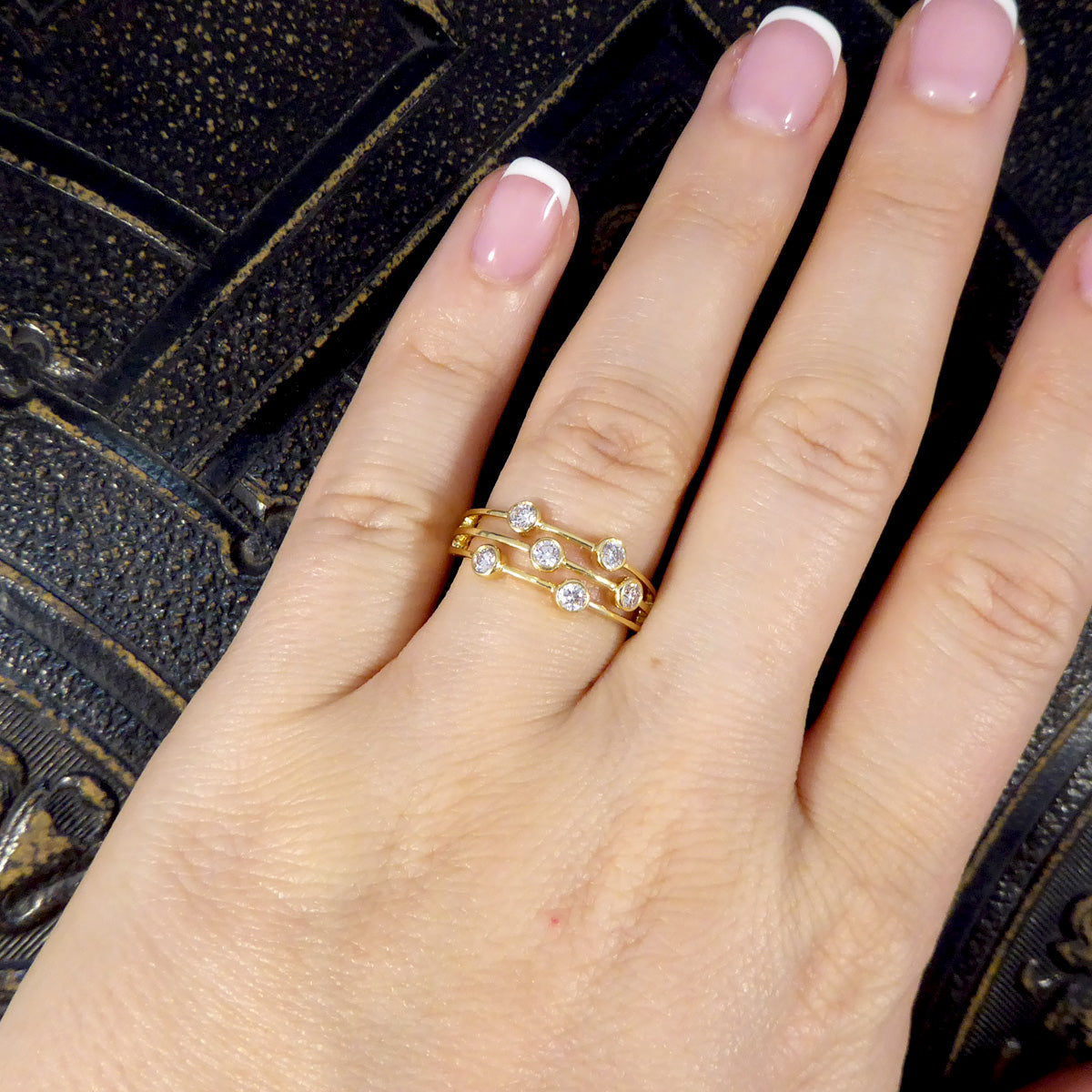 Diamond Three Strand Bubble Ring in 18ct Yellow Gold - Wharfedale Antiques