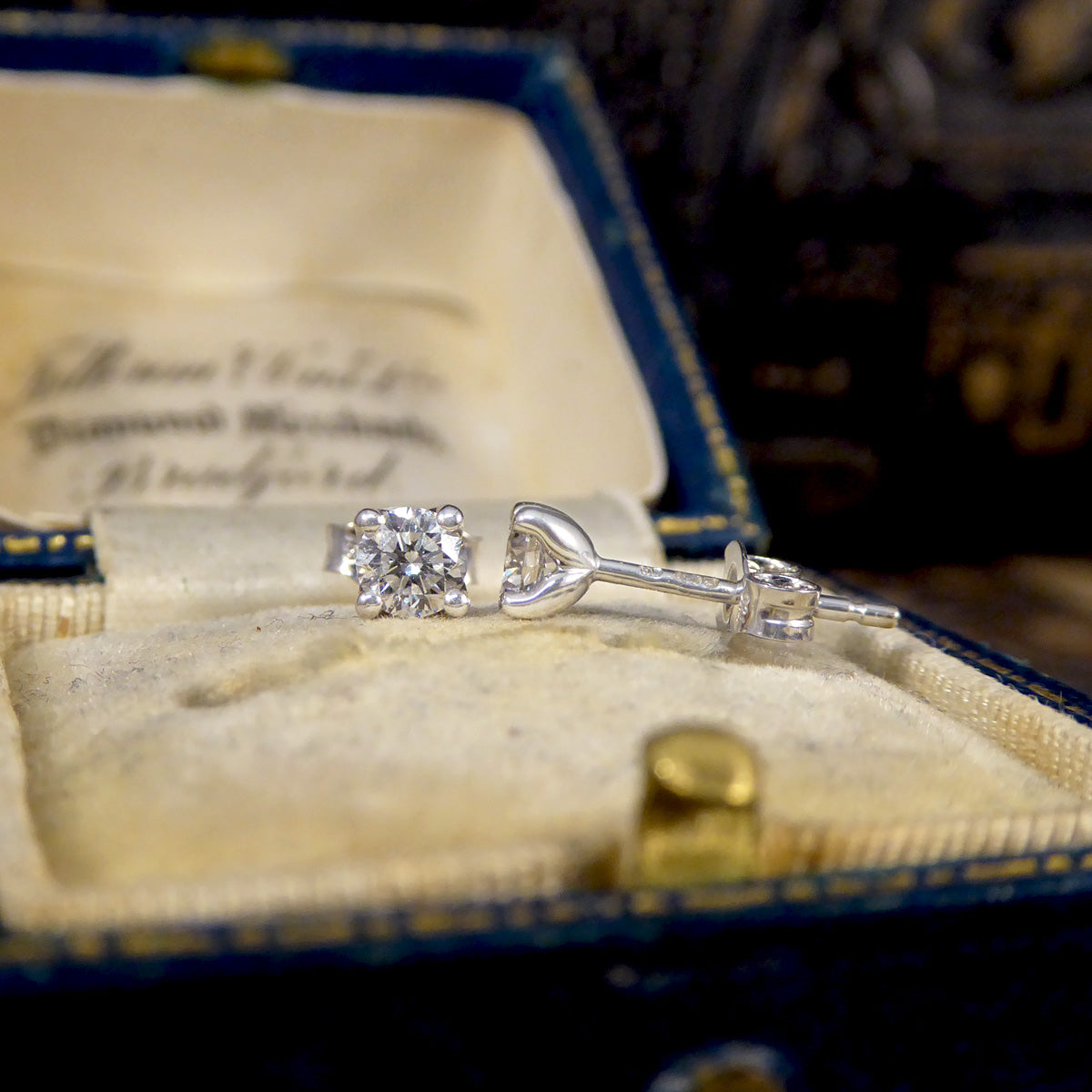 Classic Diamond Stud Earrings in 18ct White Gold - Wharfedale Antiques