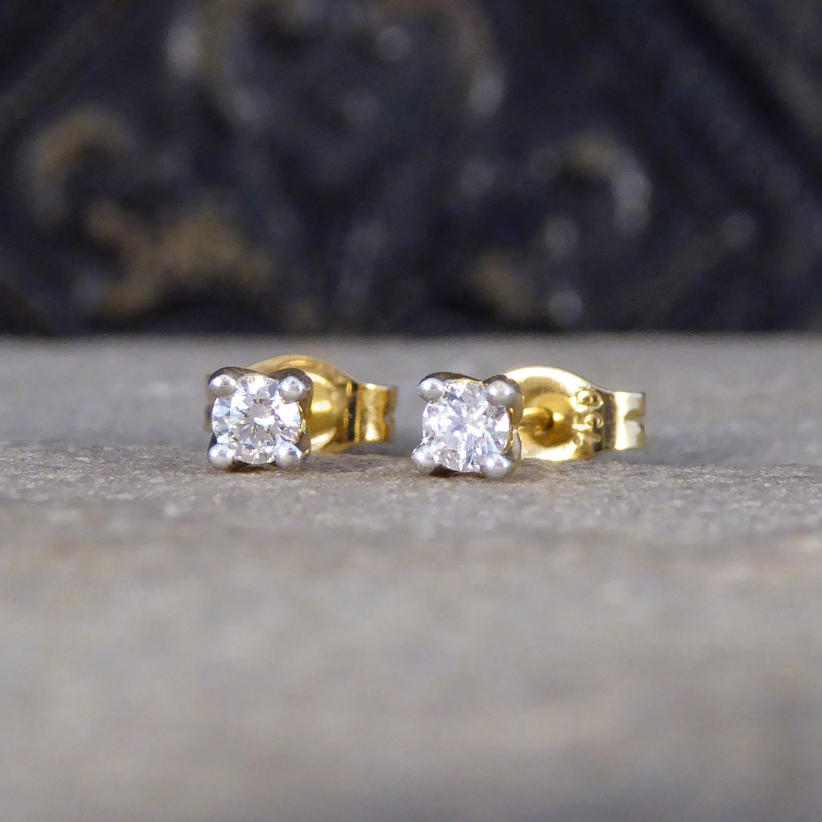 Diamond Stud Earrings in 18ct Yellow Gold - Wharfedale Antiques