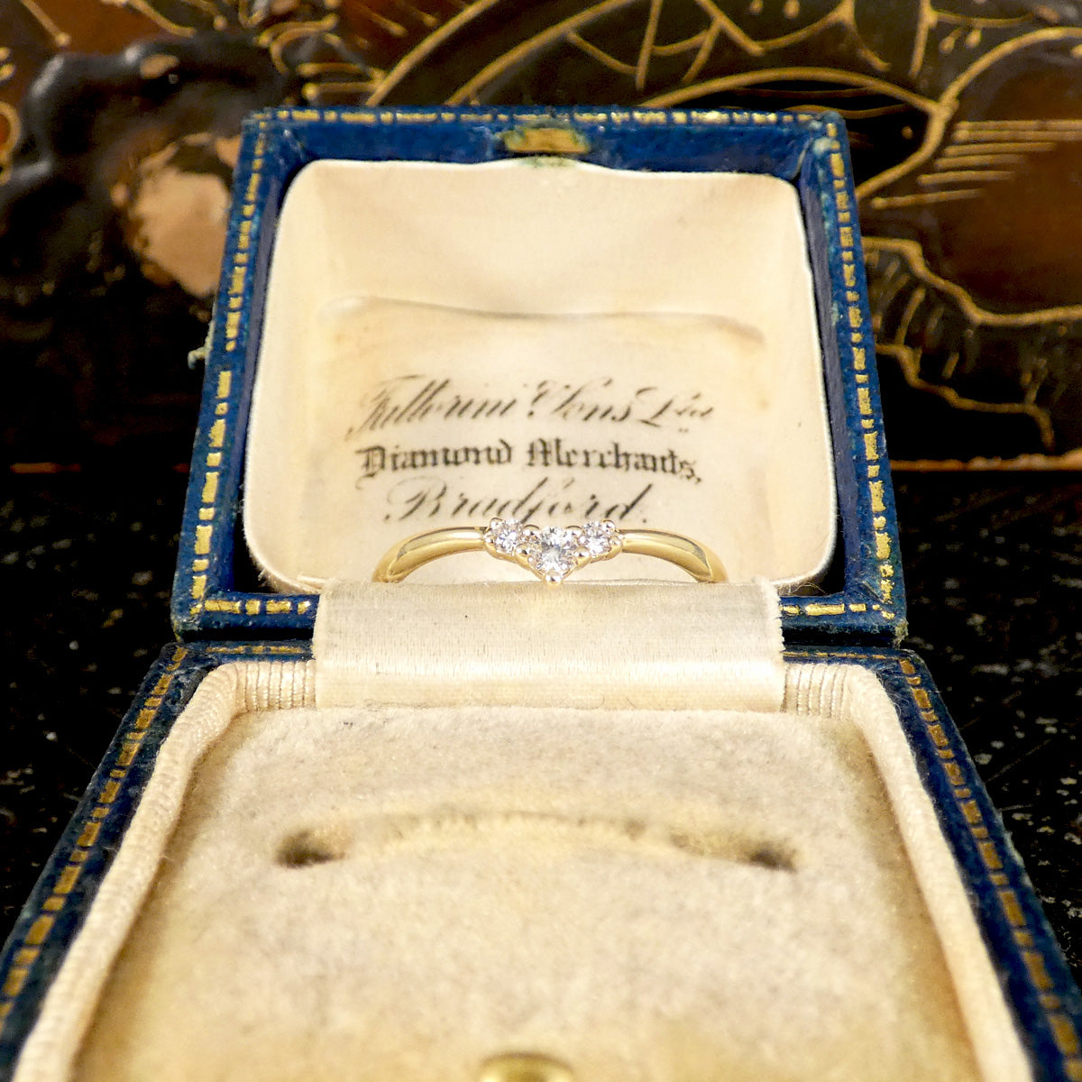 Fine and Dainty Diamond Set Mini Wishbone Ring in Yellow Gold - Wharfedale Antiques