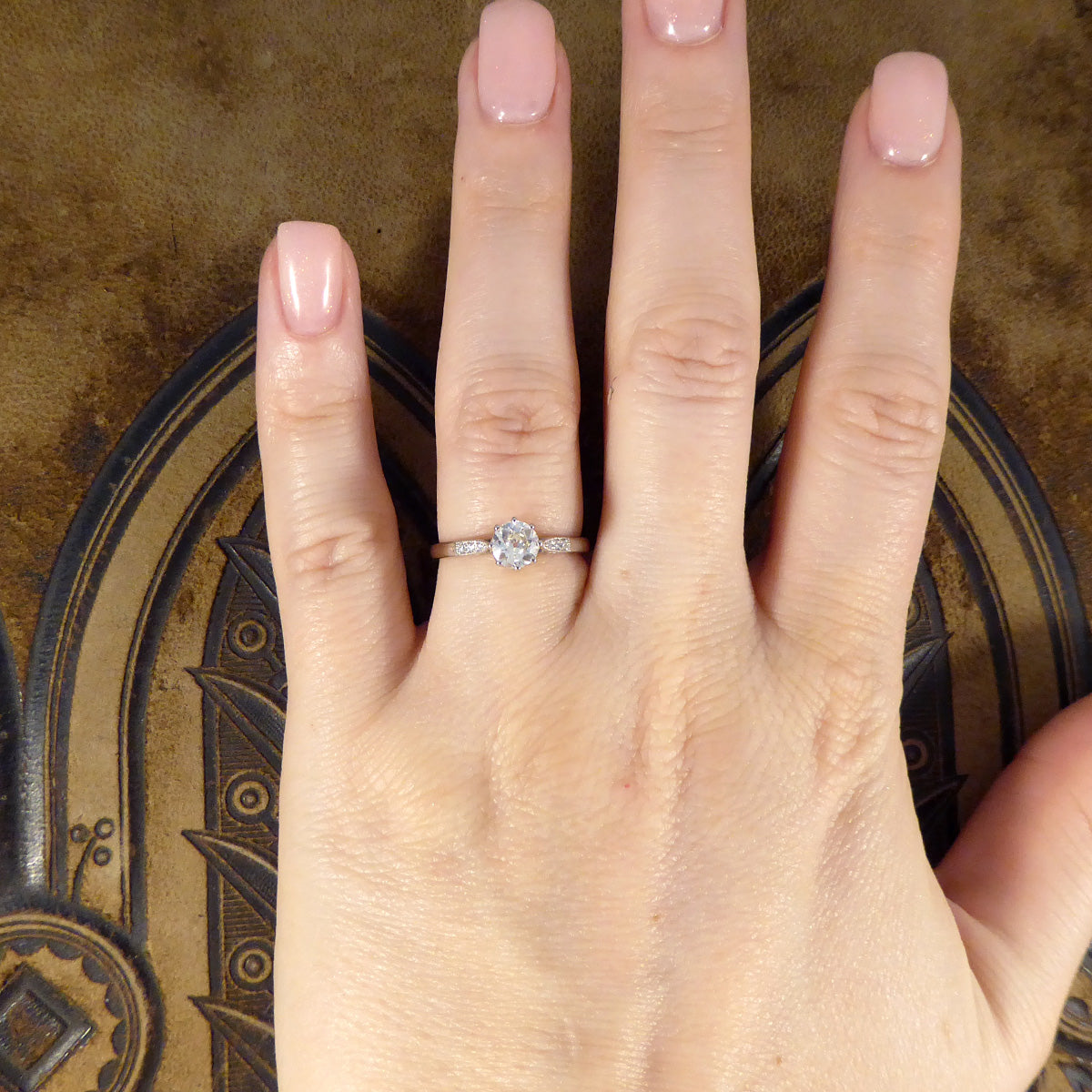 0.53ct Old Cut Diamond Solitaire with Diamond Shoulders in Platinum - Wharfedale Antiques