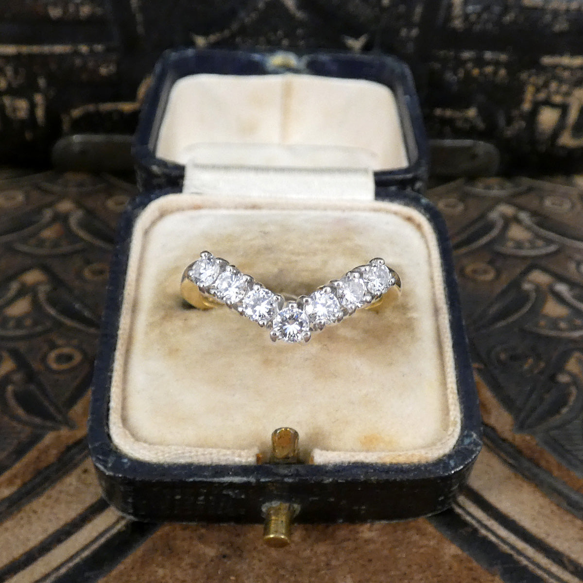 Diamond Set Wishbone Ring in 18ct Yellow and White Gold - Wharfedale Antiques