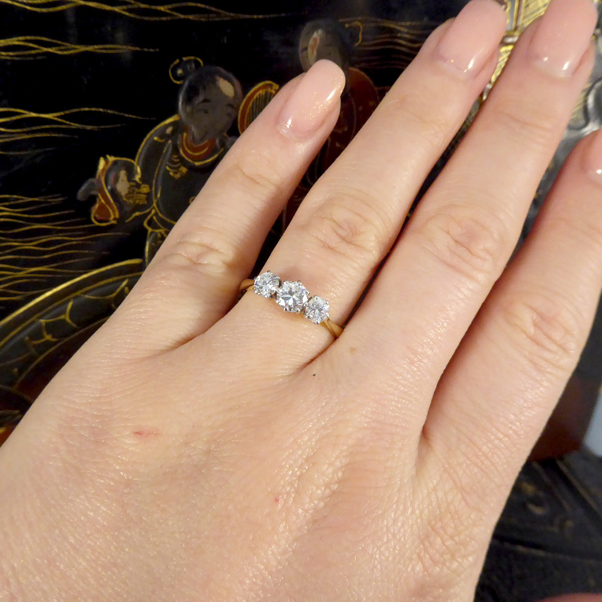 C1920's Diamond Trilogy Three Stone Diamond Ring in 18ct Yellow Gold and Platinum - Wharfedale Antiques