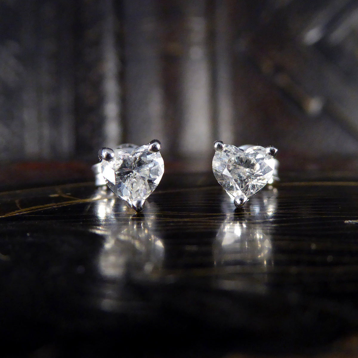 Heart Cut Diamond Earrings 0.81ct Total in Platinum Claw Set Studs - Wharfedale Antiques