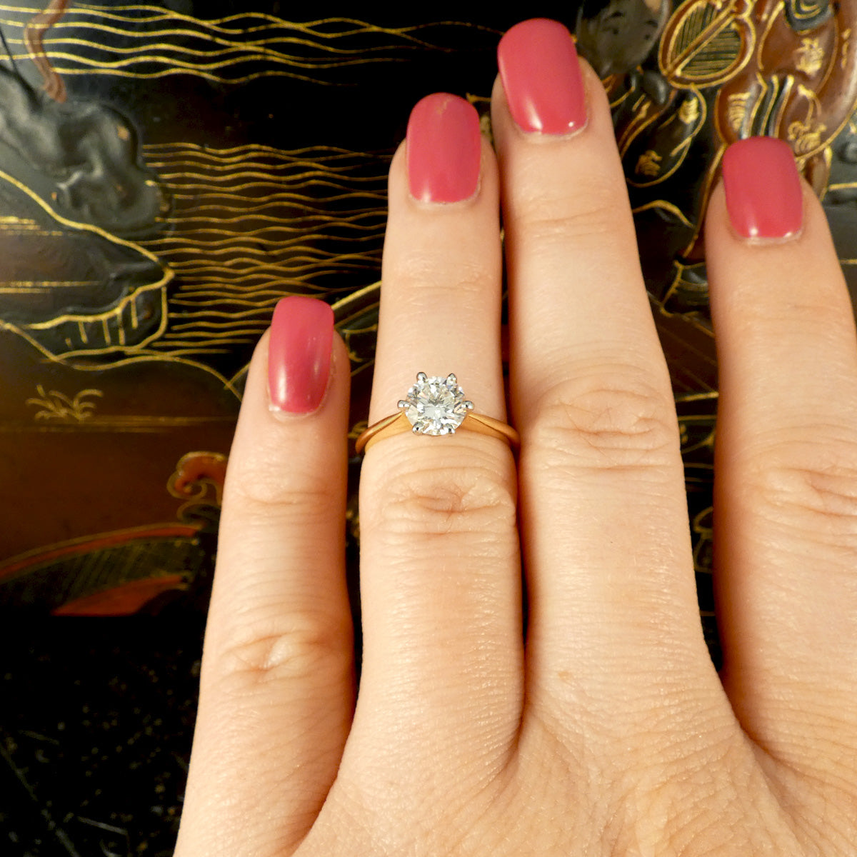 Classic 0.90ct Brilliant Cut Diamond Solitaire Ring in 18ct Yellow and White Gold - Wharfedale Antiques