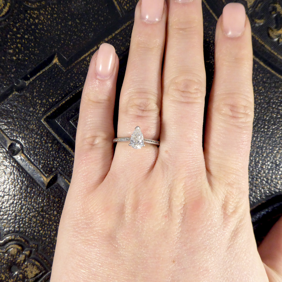 GIA Cert Pear Cut Diamond Engagement Ring with Diamond Shoulder in Platinum