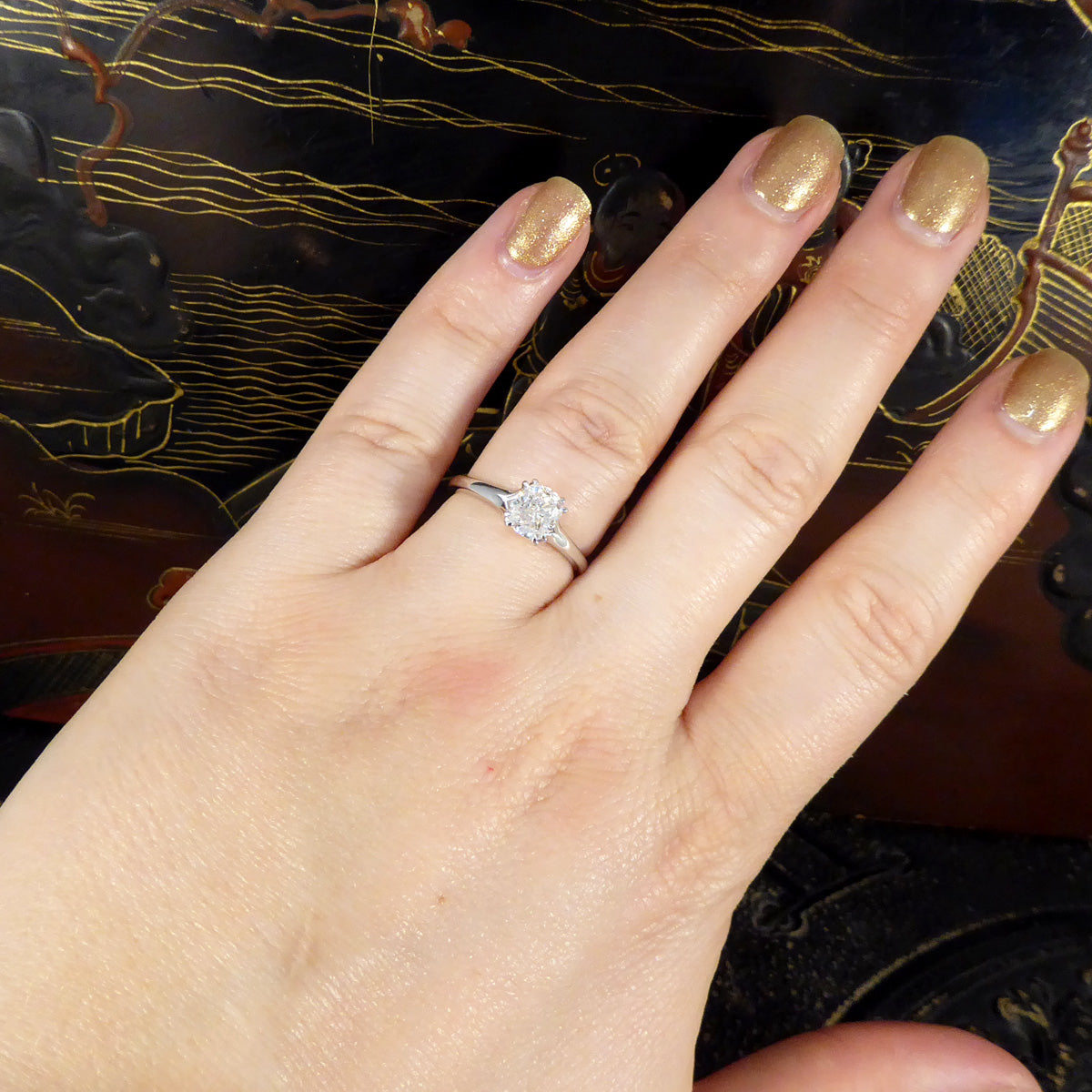 1.00ct Cushion Modified Brilliant Cut Diamond Solitaire Engagement Ring in 18ct White Gold - Wharfedale Antiques