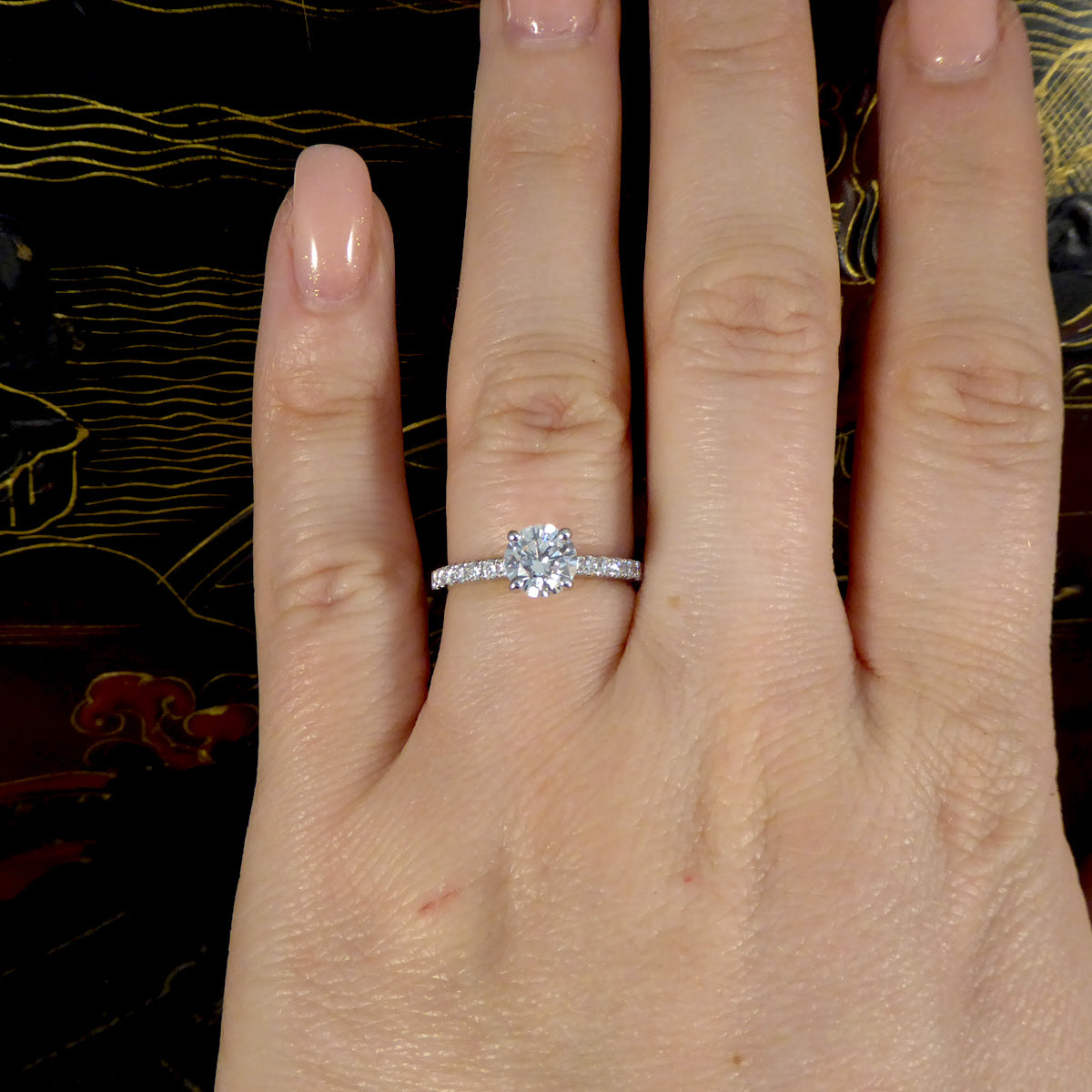 GIA Cert D Colour 0.90ct Brilliant Cut Diamond Solitaire Engagement Ring with Diamond Shoulders in 18ct White Gold - Wharfedale Antiques
