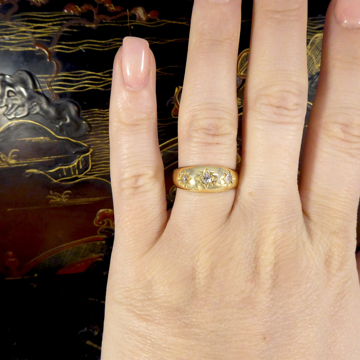 Antique Edwardian Diamond Set Gypsy Ring in 18ct Yellow Gold - Wharfedale Antiques