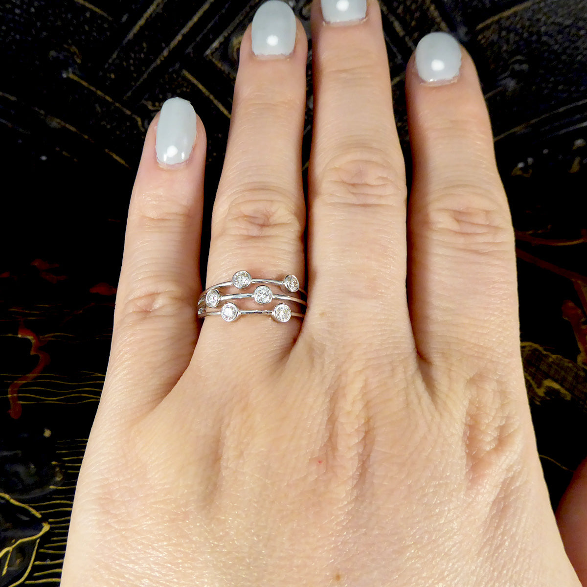 Diamond Three Strand Bubble Style Ring in 18ct White Gold - Wharfedale Antiques