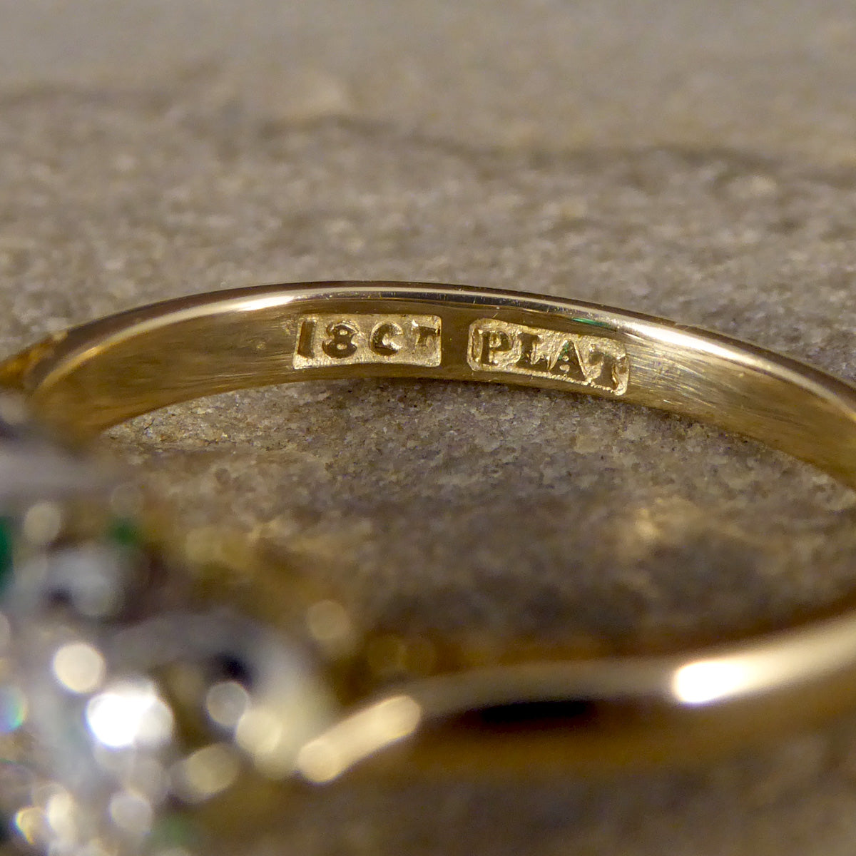 Edwardian Emerald and Diamond Trilogy Three Stone Ring in 18ct Yellow Gold and Platinum - Wharfedale Antiques