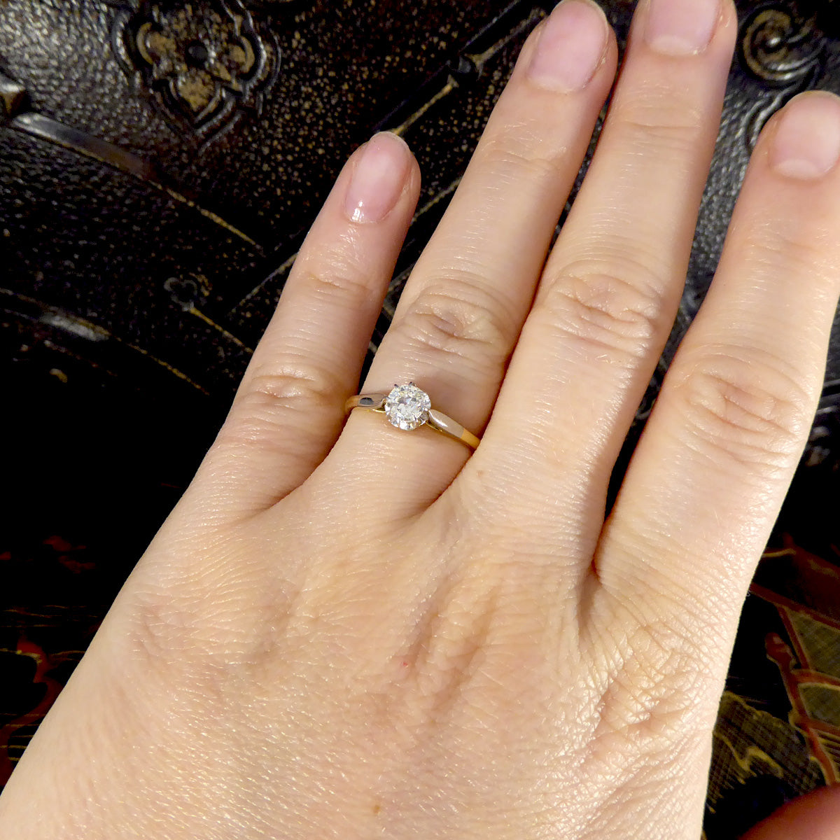 Antique C1910 Diamond Solitaire Illusion Set Ring in 18ct Yellow Gold and Platinum - Wharfedale Antiques