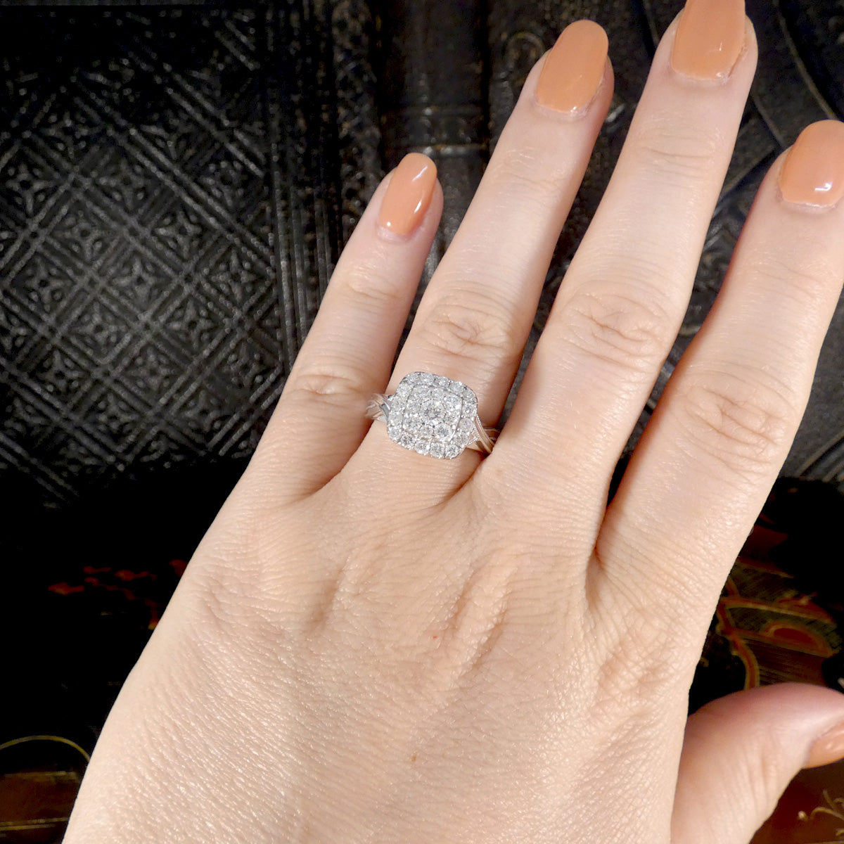 Diamond Cluster Wedfit Engagement Ring in White Gold - Wharfedale Antiques