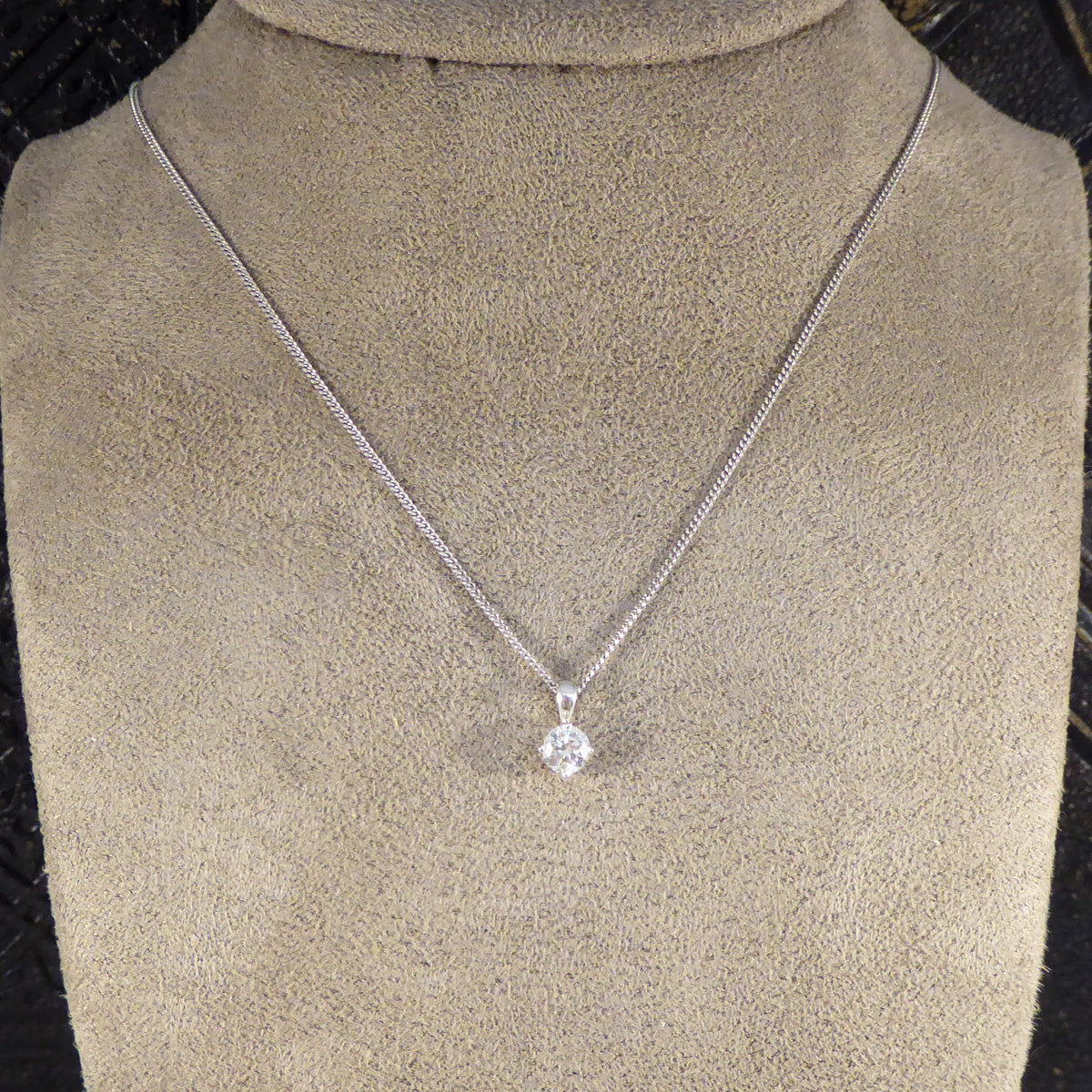 0.50ct Diamond Solitaire Pendant Necklace in 18ct White Gold - Wharfedale Antiques