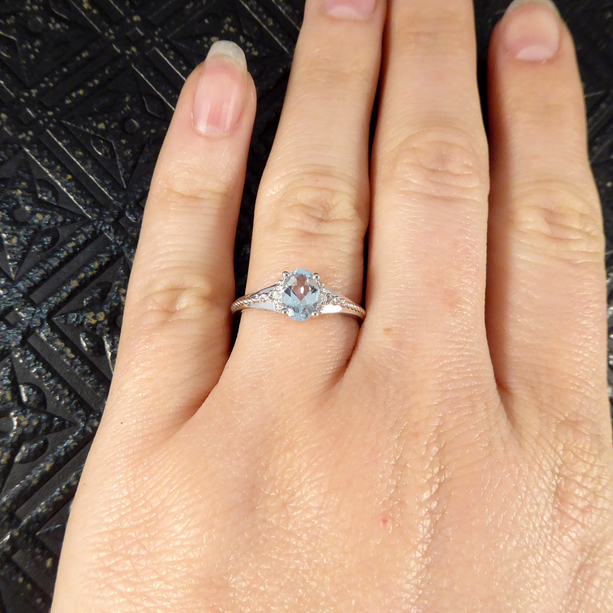 Solitaire Aquamarine and Diamond Illusion Set Ring in White Gold - Wharfedale Antiques