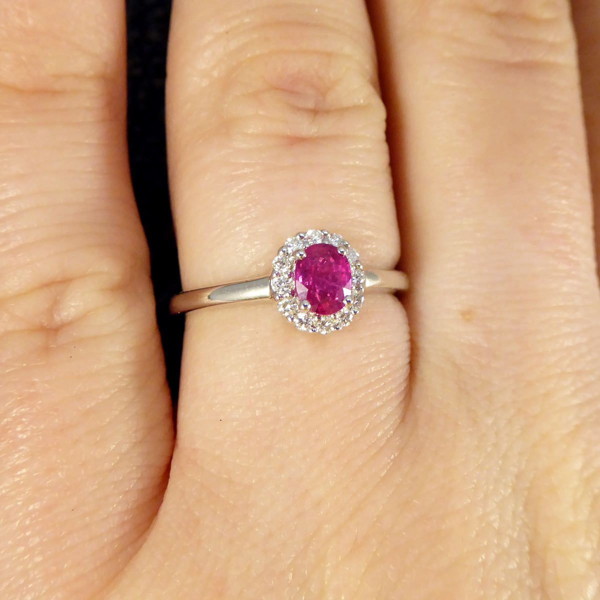 Modern Ruby and Diamond Cluster Ring in 18ct White Gold - Wharfedale Antiques