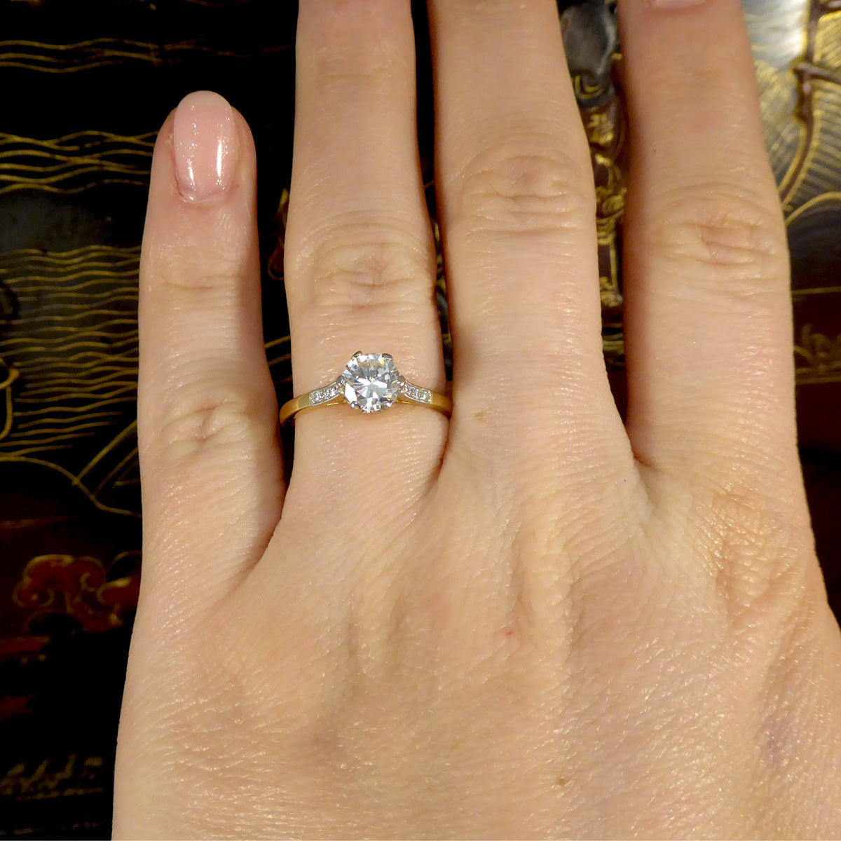 0.90ct Diamond Solitaire Engagement Ring in 18ct Yellow Gold and Platinum - Wharfedale Antiques