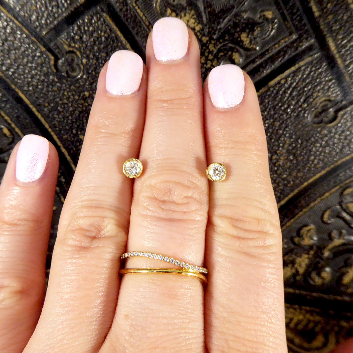 Brilliant Cut Collar Set 0.50ct Diamond Stud Earrings in 18ct Yellow Gold - Wharfedale Antiques