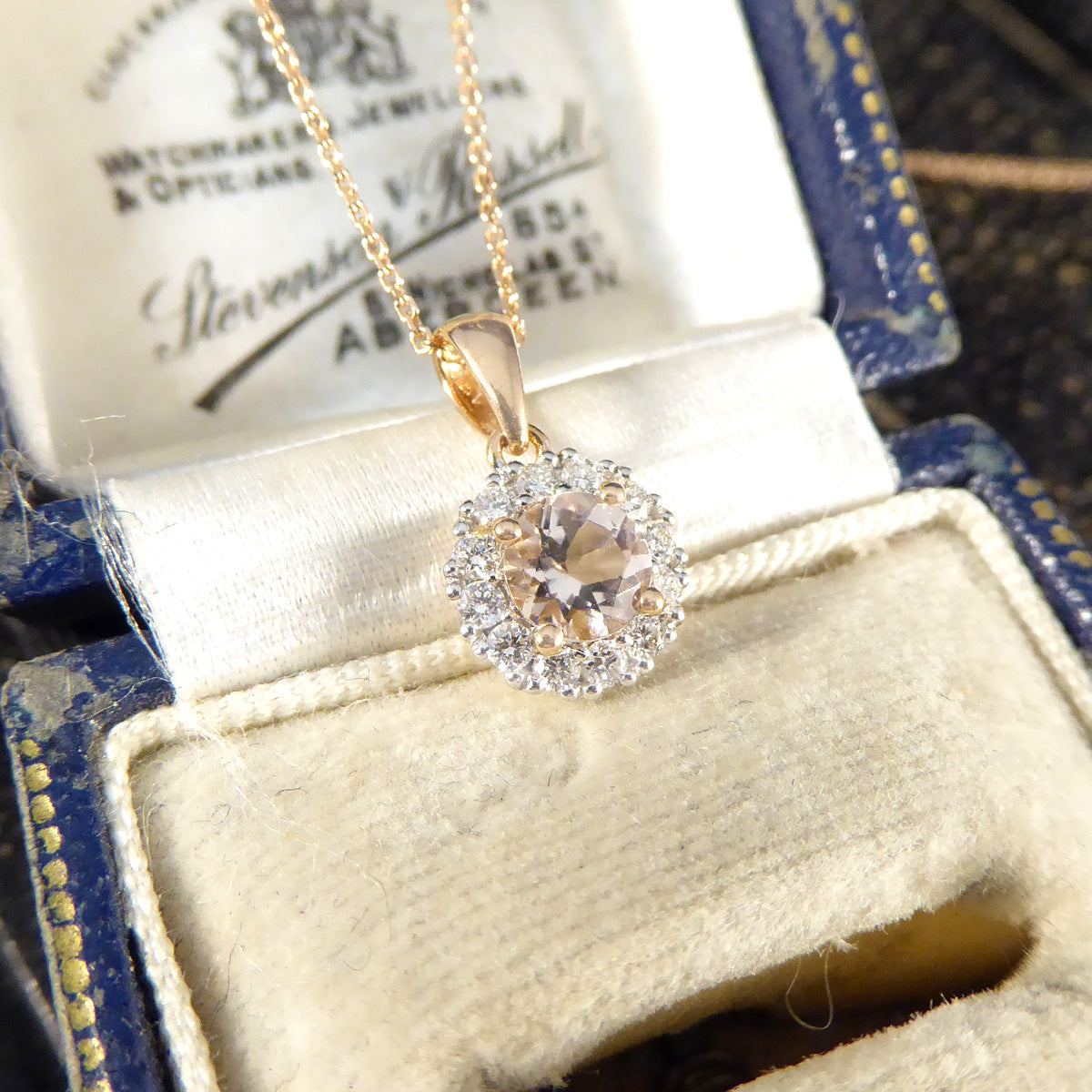 Morganite and Diamond Cluster Pendant Necklace in Rose Gold