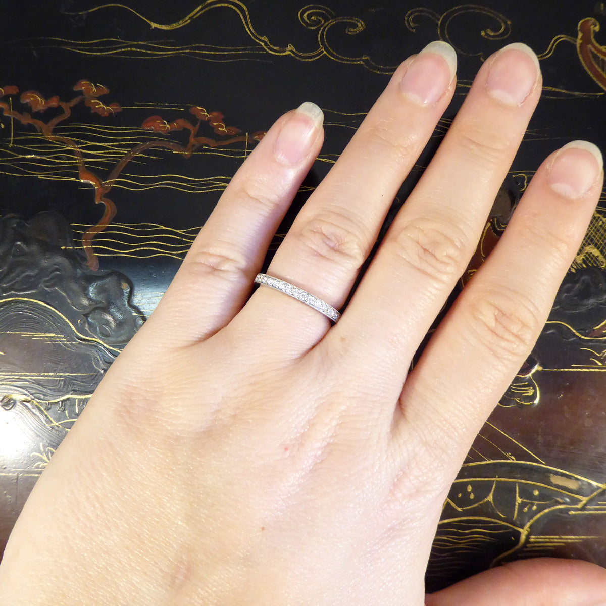 Modern Brilliant Cut Diamond Channel Set Half Eternity Ring in Platinum - Wharfedale Antiques