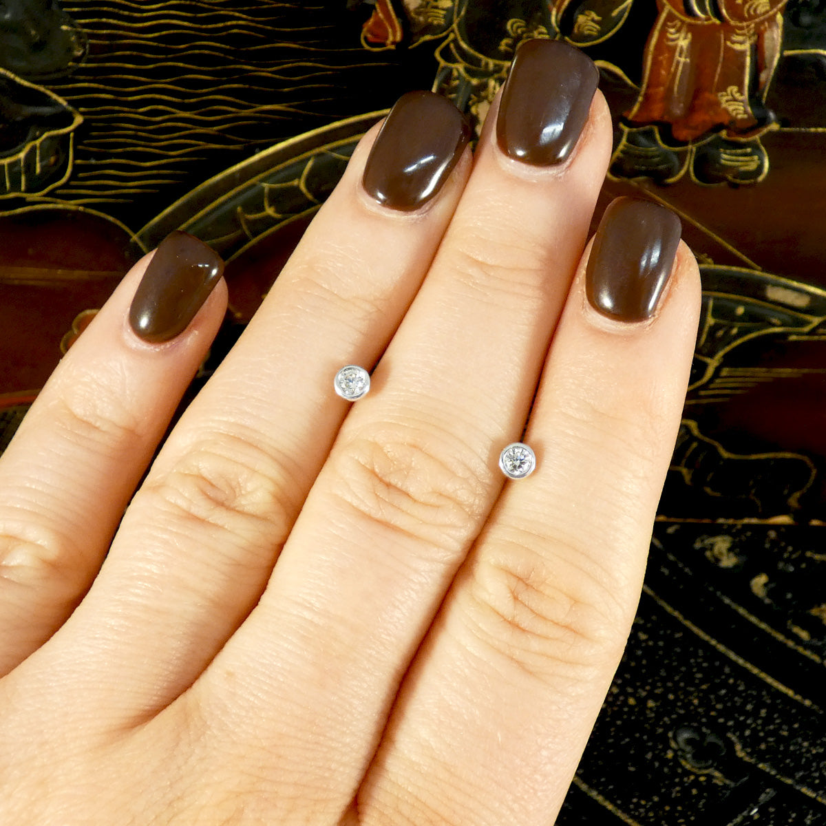 Bezel Set Diamond Stud Earrings in White Gold - Wharfedale Antiques