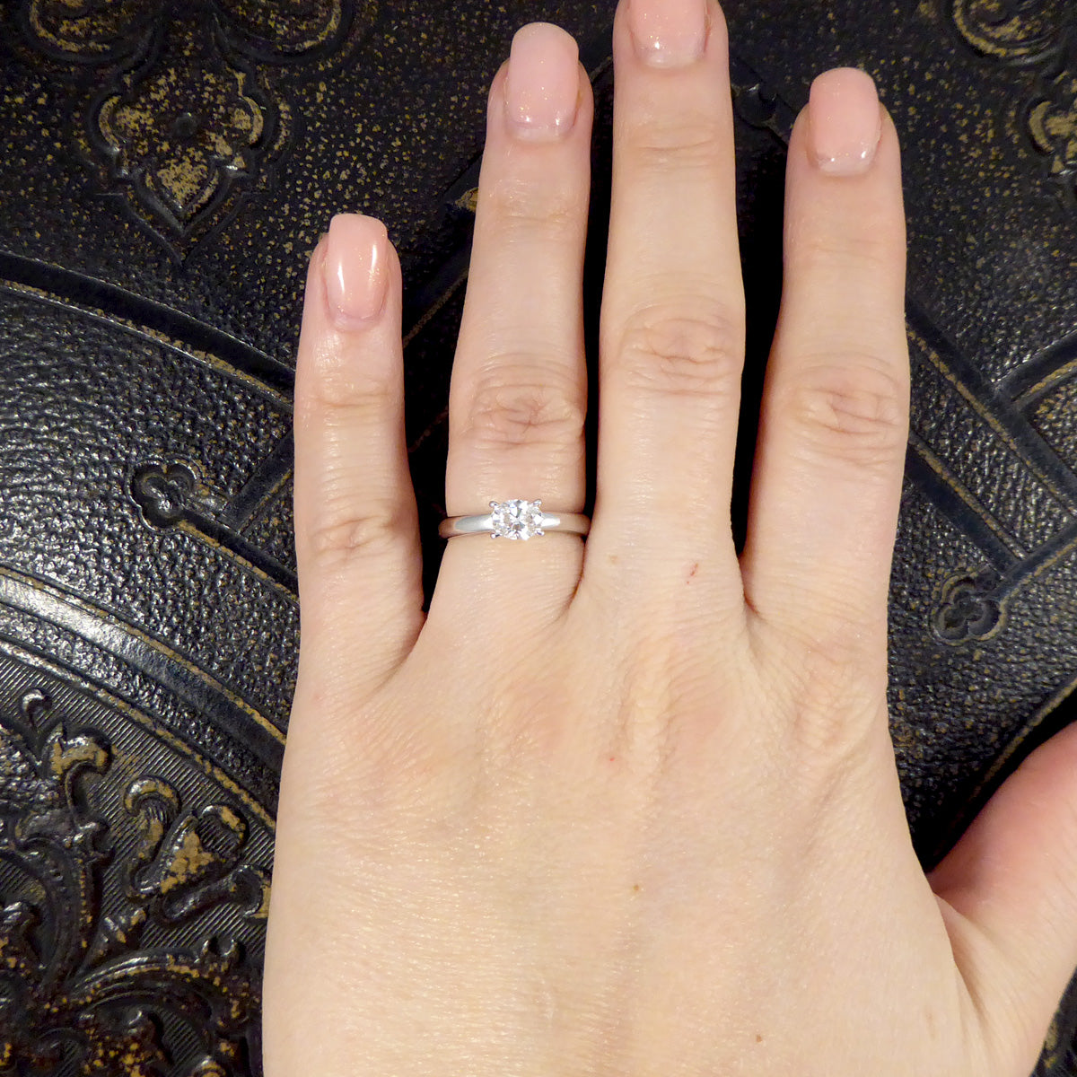 Oval Cut East West Diamond Solitaire Ring in 18ct White Gold - Wharfedale Antiques