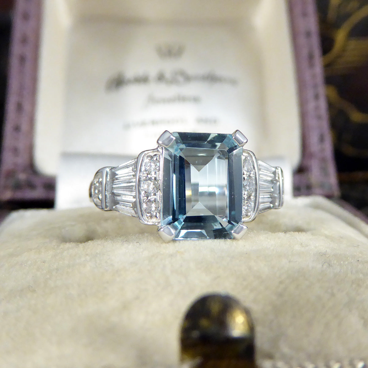 Modern 1.78ct Aquamarine and Diamond Staged Band Ring in Platinum - Wharfedale Antiques