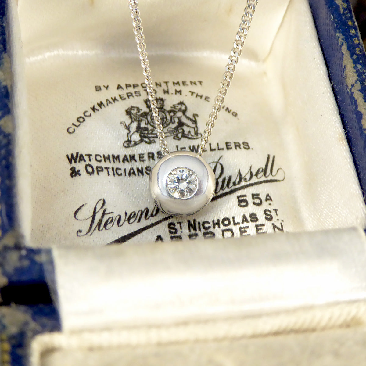 Diamond Circular Pendant Necklace with Rub Over Collar Setting in 18ct White Gold