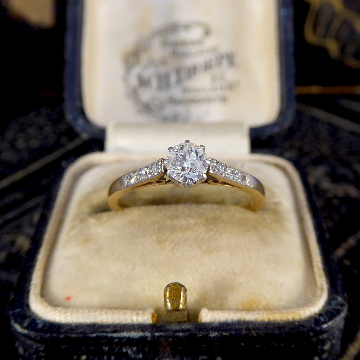 1920's Diamond Solitaire Engagement Ring in 18ct Yellow Gold and Platinum - Wharfedale Antiques