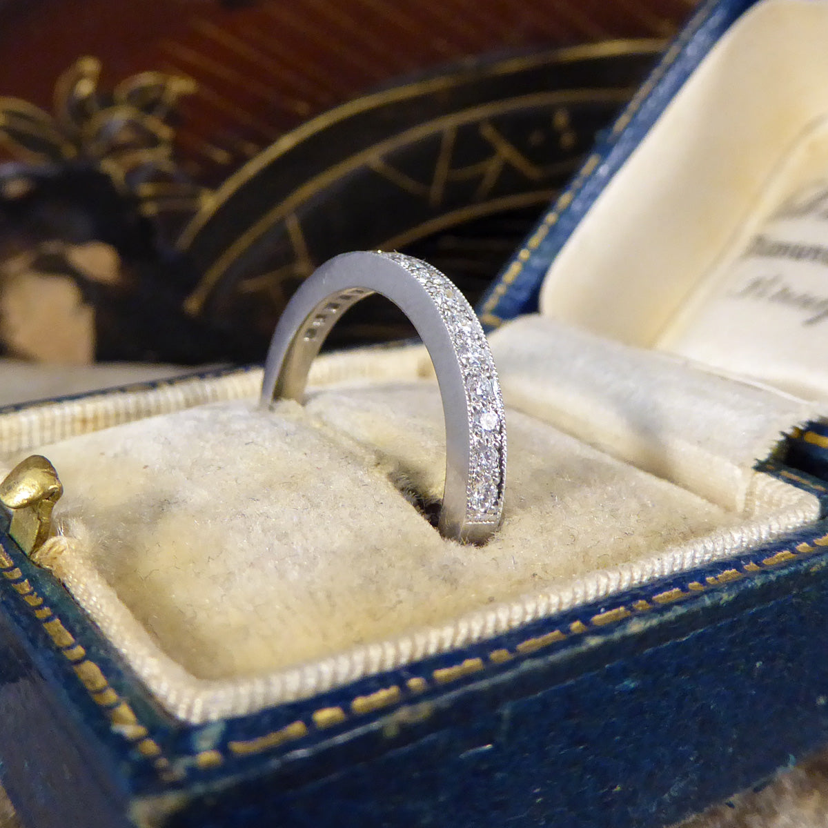 Modern Brilliant Cut Diamond Channel Set Half Eternity Ring in Platinum - Wharfedale Antiques