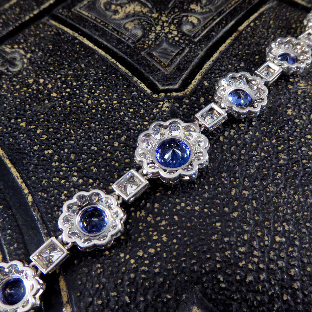 Tanzanite and Diamond Cluster Bracelet in Platinum - Wharfedale Antiques
