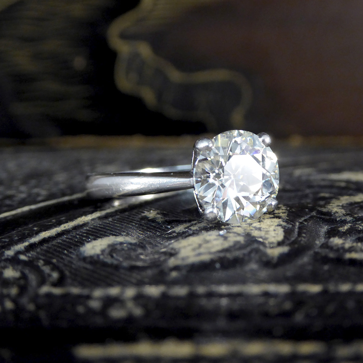 2.44ct Old European Cut Diamond Solitaire Ring in Platinum - Wharfedale Antiques
