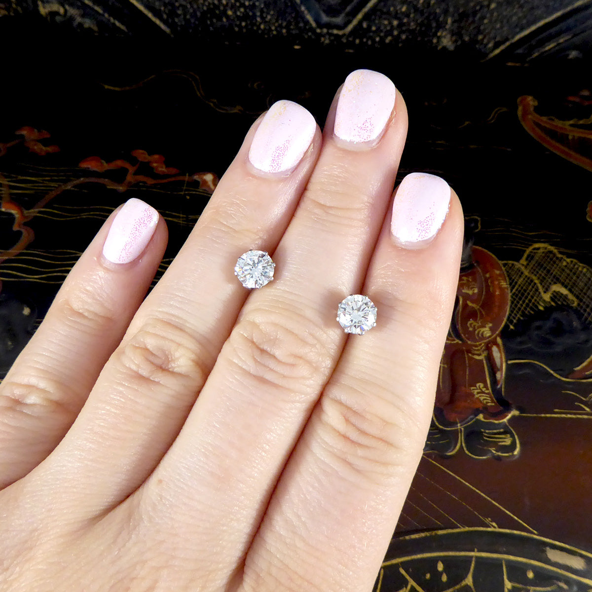 1.80ct Round Brilliant Cut Diamond Stud Earrings in Platinum - Wharfedale Antiques