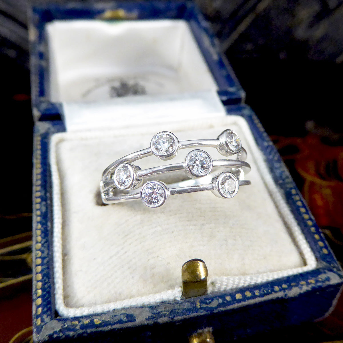 Diamond Three Strand Bubble Style Ring in 18ct White Gold - Wharfedale Antiques
