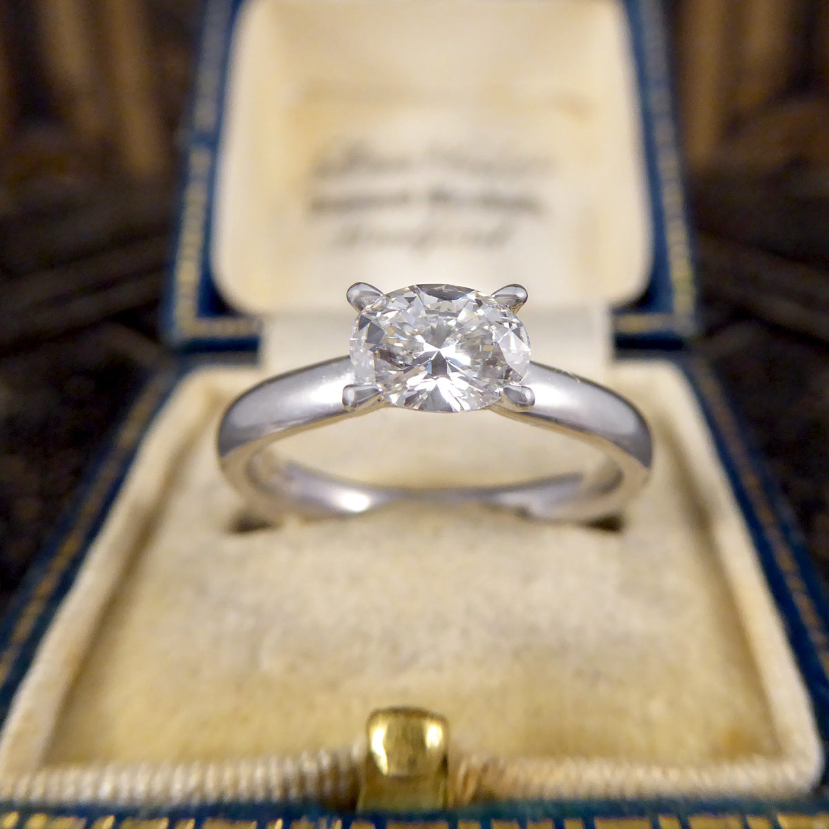 Oval Cut East West Diamond Solitaire Ring in 18ct White Gold - Wharfedale Antiques