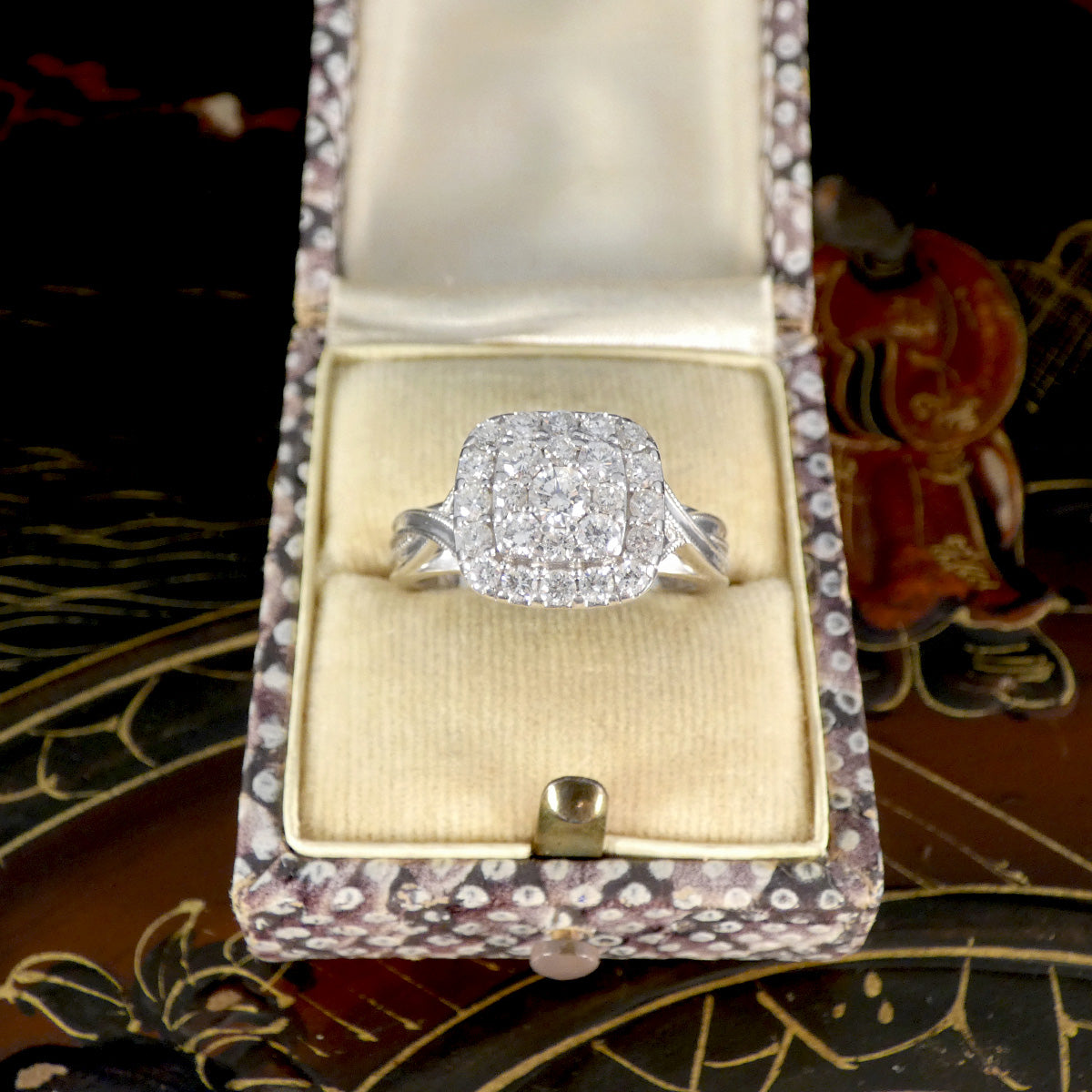 Diamond Cluster Wedfit Engagement Ring in White Gold - Wharfedale Antiques