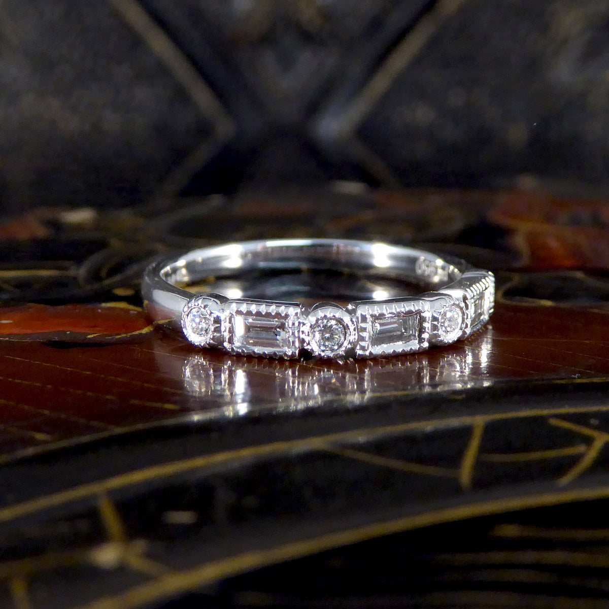 Baguette and Brilliant Cut Diamond Half Eternity Band in Platinum - Wharfedale Antiques