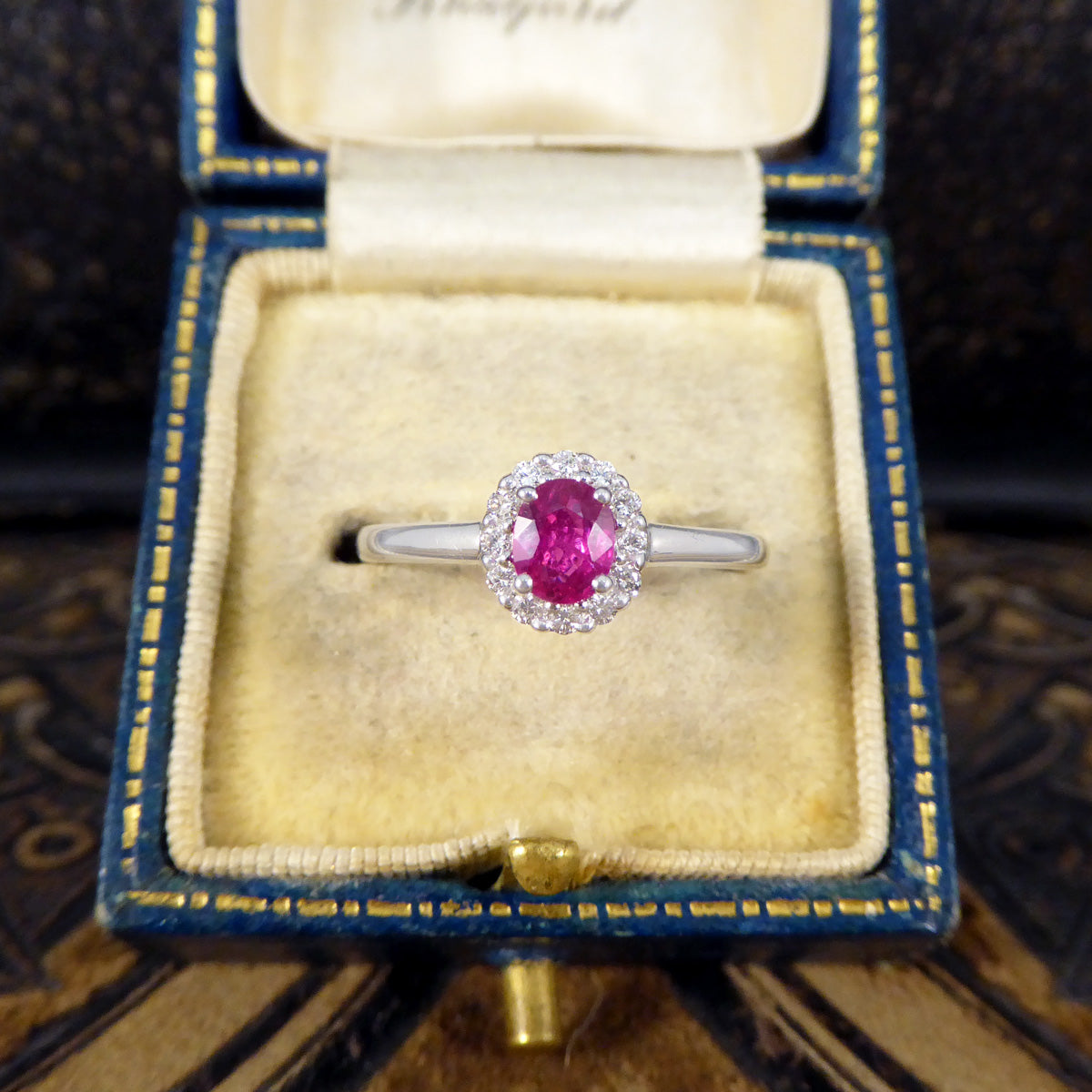 Modern Ruby and Diamond Cluster Ring in 18ct White Gold - Wharfedale Antiques