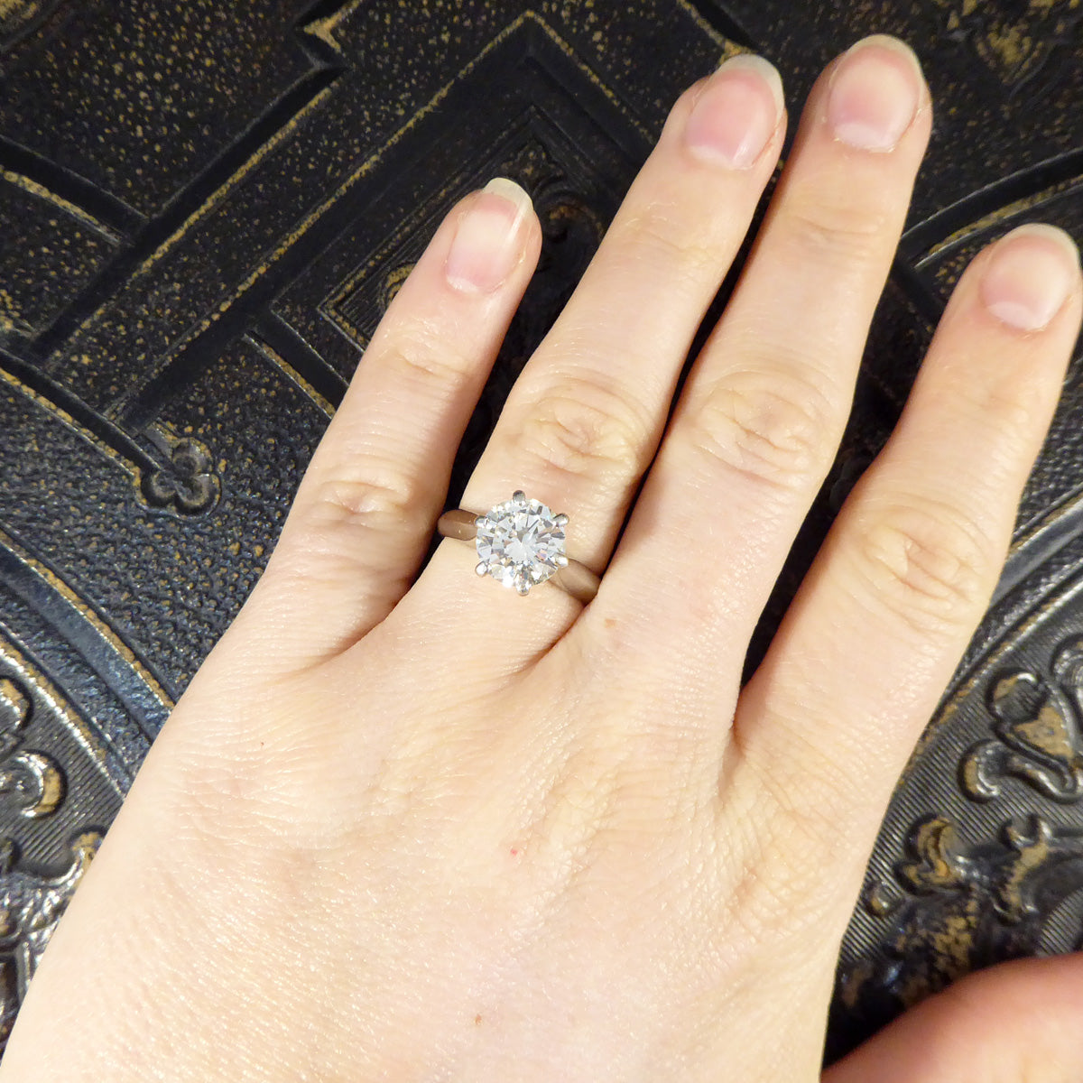 2.54ct Brilliant Cut Diamond Solitaire Engagement Ring on Plain Platinum Band - Wharfedale Antiques