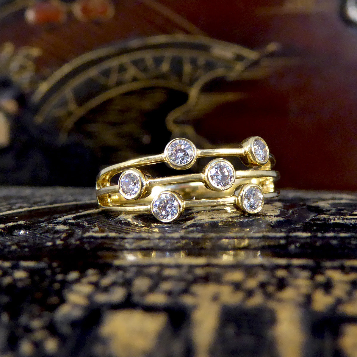 Diamond Three Strand Bubble Ring in 18ct Yellow Gold - Wharfedale Antiques