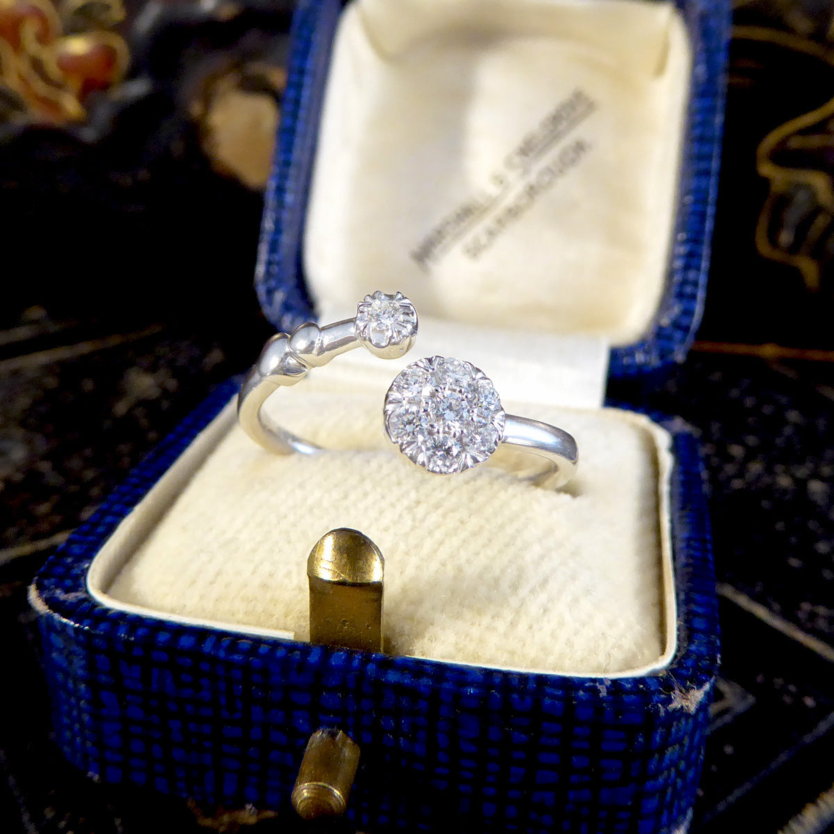 Diamond Daisy Cluster Torque Ring in White Gold - Wharfedale Antiques