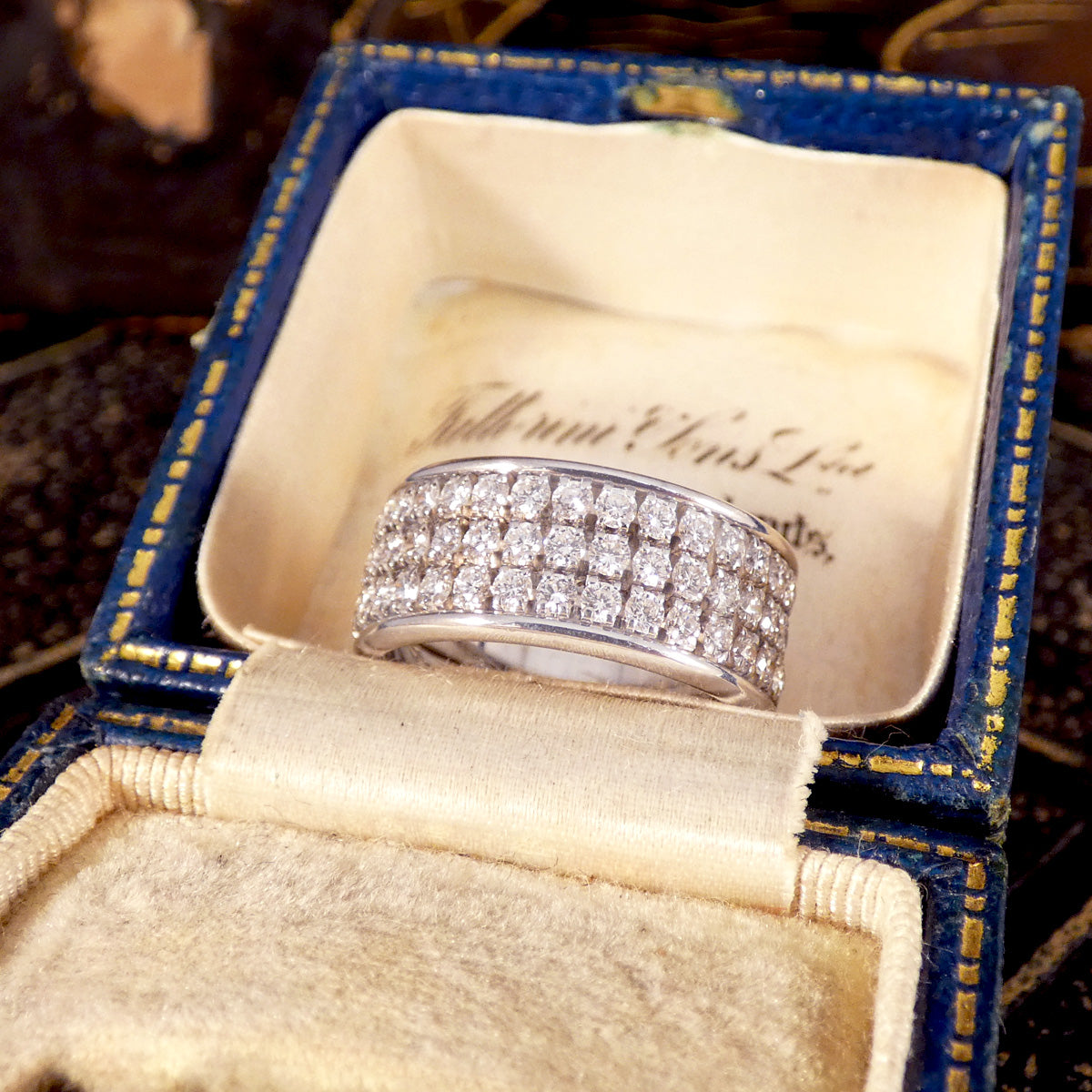 Wide Diamond Set Half Eternity Ring in 18ct White Gold Small Finger Size - Wharfedale Antiques