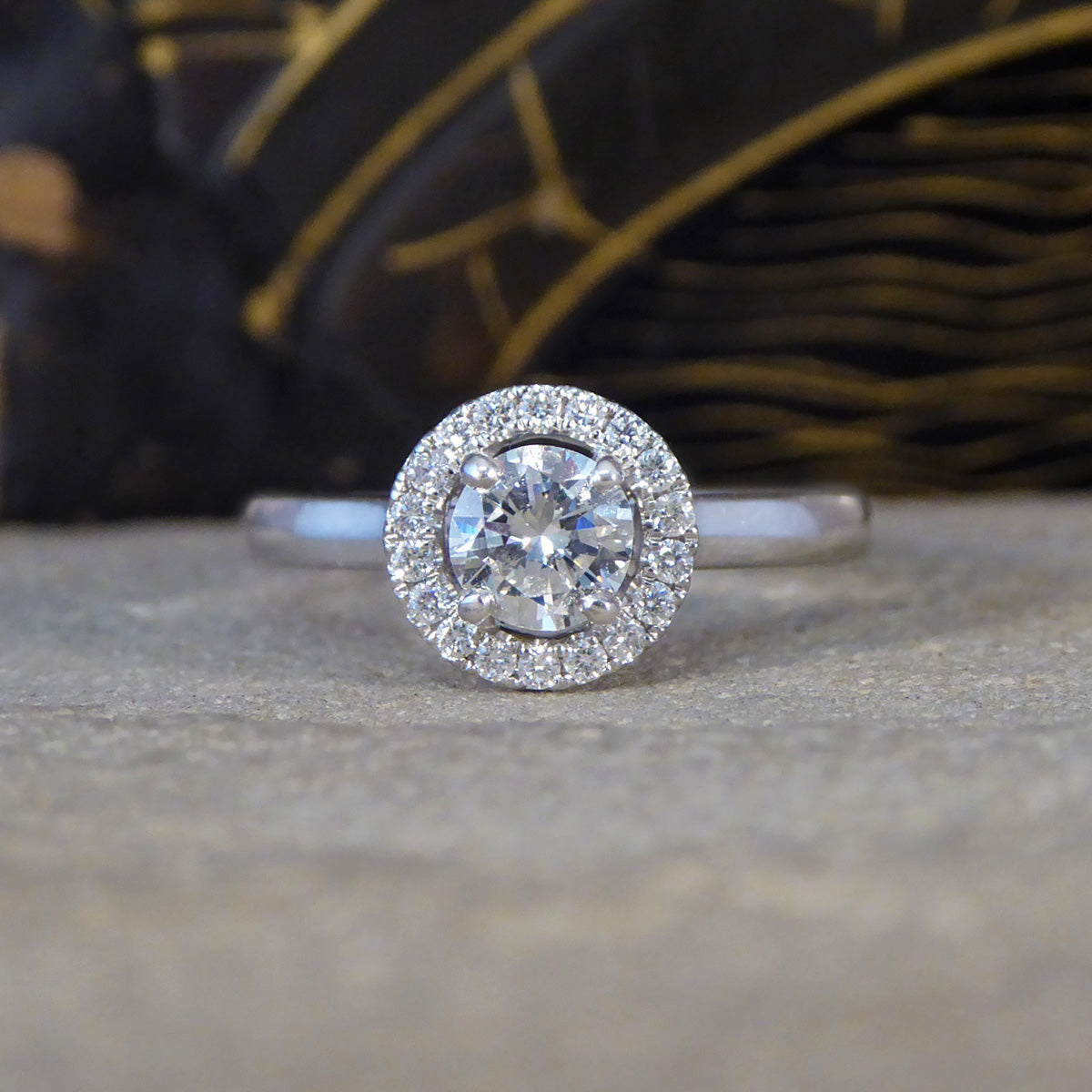 Modern Diamond Halo Cluster Wedfit Engagement Ring in Platinum - Wharfedale Antiques