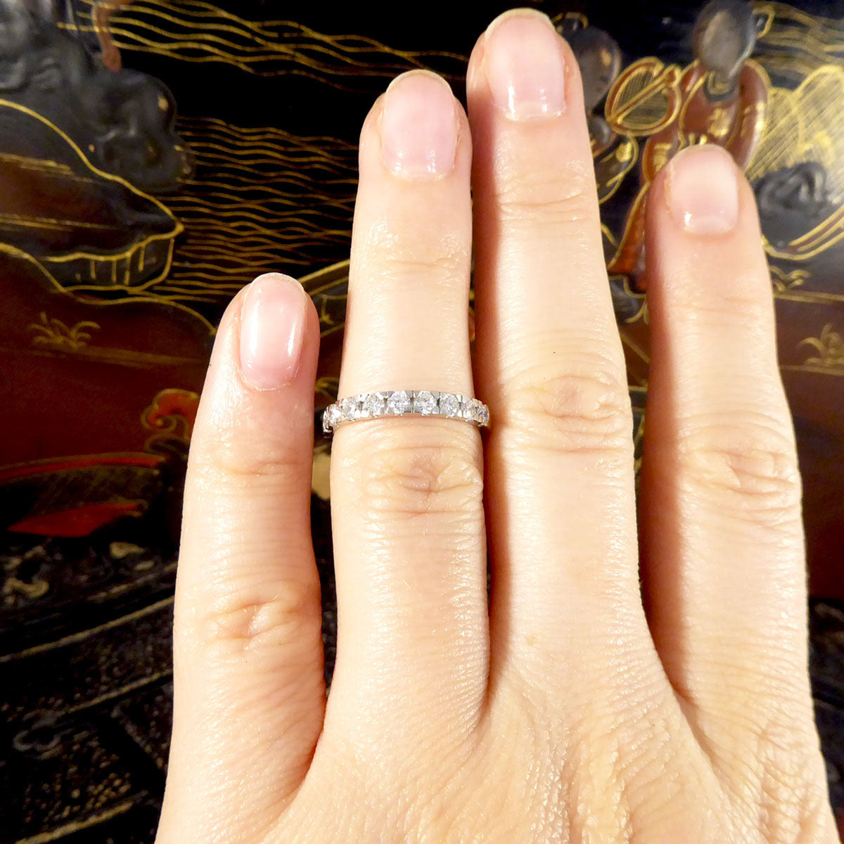 Modern Diamond Half Eternity Ring in Platinum - Wharfedale Antiques