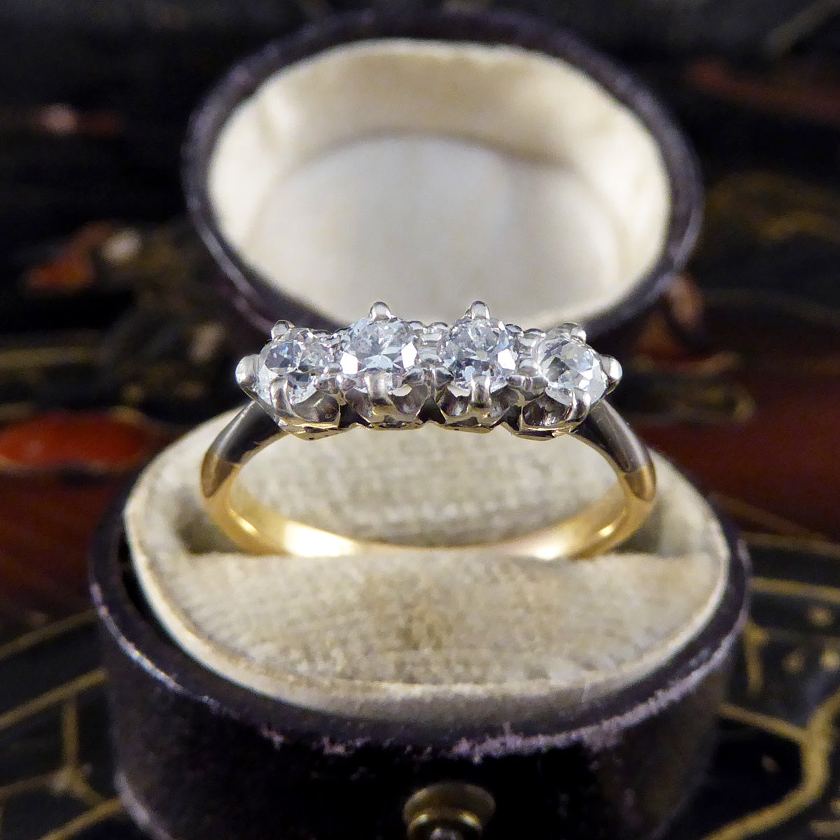 Late Victorian Old Cut Diamond Four Stone Ring in 18ct Yellow Gold